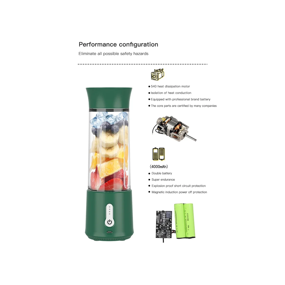 Портативный Электрический Блендер, Мини Ручной Миксер для фруктов с 6 лезвиями, Персональная USB Перезаряжаемая Чашка для соков 500ML-B Изображение 4