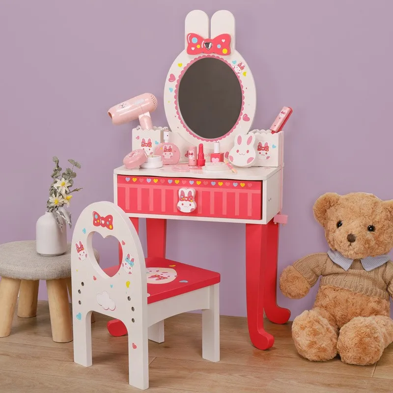 Детская игрушка-комод, Деревянная имитация Столика для макияжа Принцессы, Шкатулка для украшений, игровой Домик, игрушка, подарок на День рождения для девочки Изображение 3