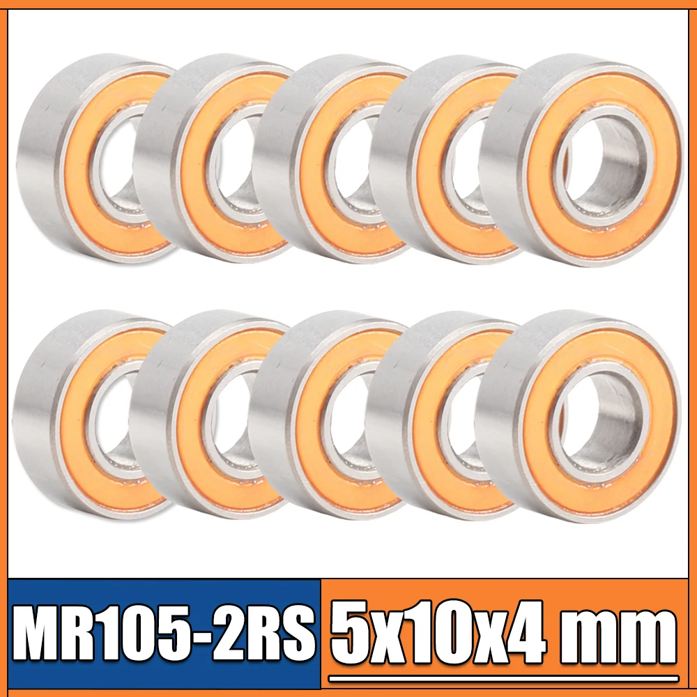 MR105RS Подшипник ABEC-3 (10ШТ) 5X10X4 мм Миниатюрные шарикоподшипники MR105-2RS Оранжевого цвета с уплотнением MR105 2RS Качество Изображение 0