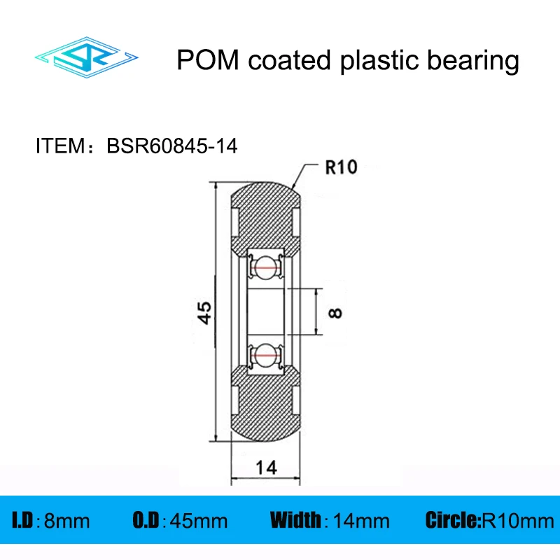 Производитель поставляет подшипник с круговым дуговым пластиковым покрытием BSR60845-14 механическая направляющая пластиковое колесо нейлоновое колесо Изображение 4
