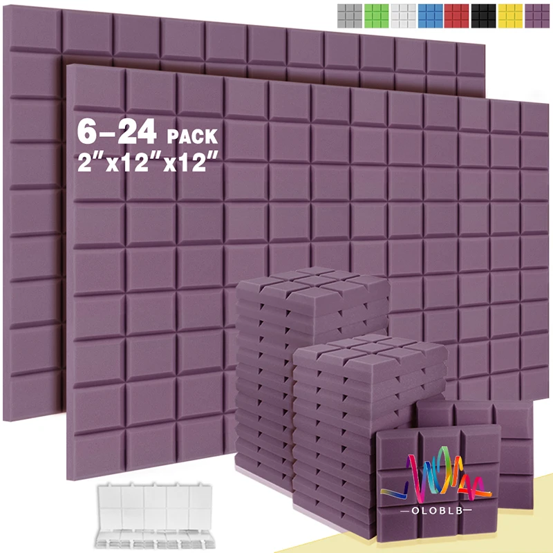 Звукоизоляционные пенопластовые панели для стен 6/12/24 шт., Звукопоглощающая панель со скошенным краем, 9 блоков плитки, звукоизоляционный материал Изображение 0