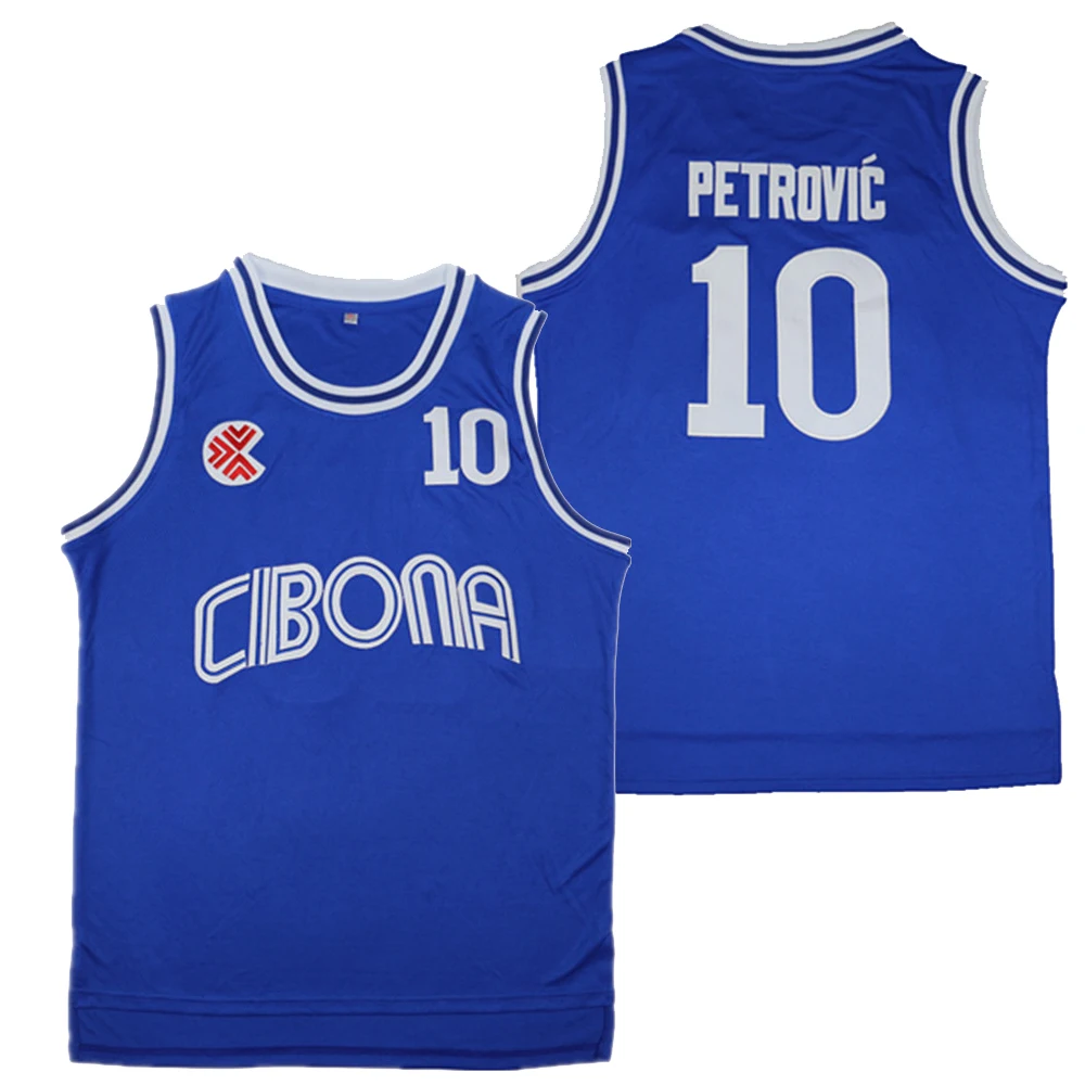 Спортивные Баскетбольные майки CIBONA 10 PETROVIC, Джерси, вышивка, Шитье, Спортивная одежда для активного отдыха, хип-хоп Культура, Кино, БУЛЕ Изображение 0