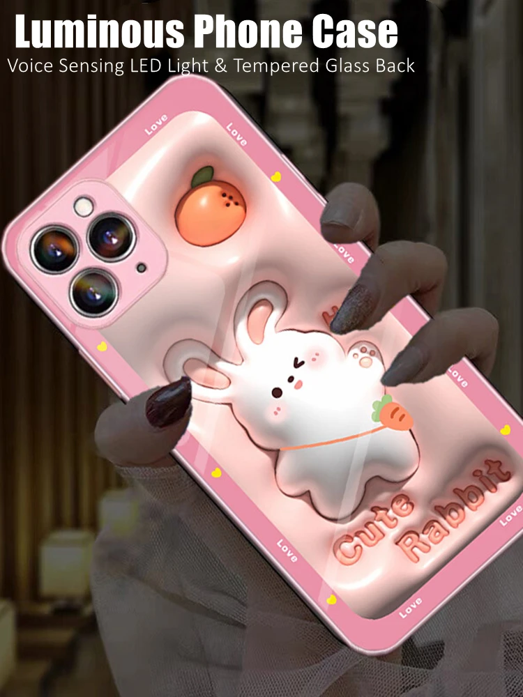 Милый Подарок для девочек, Розовый светодиодный Чехол Для Телефона из Закаленного Стекла с Подсветкой для Xiaomi 11 12 13 Mix 2 3 4 Max 2 3 Pro Lite Ultra Изображение 0