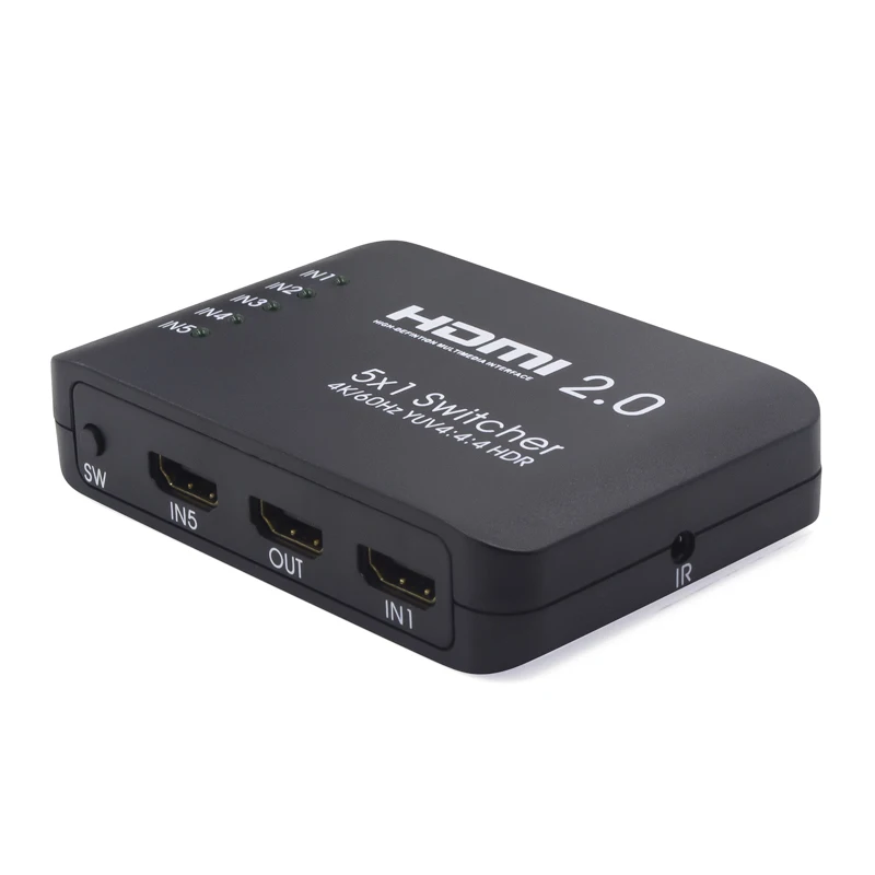 Переключатель HDMI 5x1 4k/ 60hz HDR с ИК-пультом дистанционного управления Поддержка 4K 3D 5 в 1 для Xbox PS4 5 Вход HD 2.0 Изображение 1