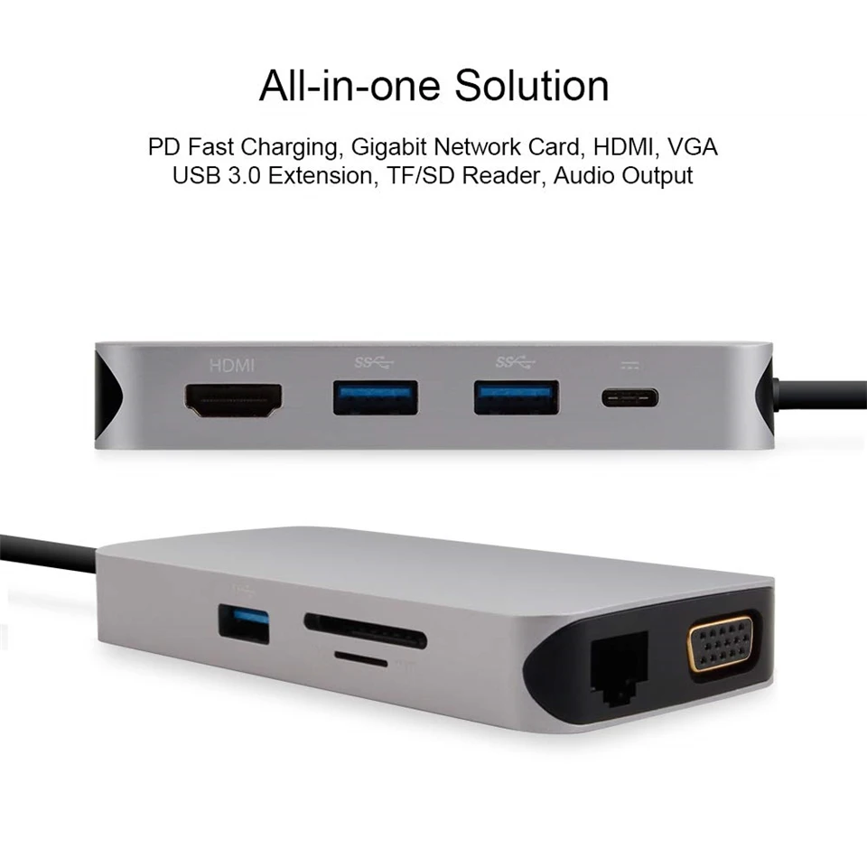 2024 USB-КОНЦЕНТРАТОР 10 в 1 Thunderbolt 3 Type C Адаптер Док-станция 3 Порта USB 3,0 4K HDMI 1080P VGA RJ45 Gigabit Ethernet Для Macbook Pro Изображение 3