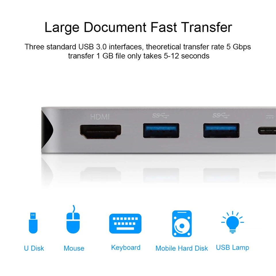 2024 USB-КОНЦЕНТРАТОР 10 в 1 Thunderbolt 3 Type C Адаптер Док-станция 3 Порта USB 3,0 4K HDMI 1080P VGA RJ45 Gigabit Ethernet Для Macbook Pro Изображение 4