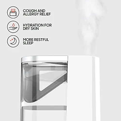 Ультразвуковой увлажнитель воздуха с баком на 1,5 галлона, 3 уровня теплого или холодного тумана, автоматическое отключение, белый Изображение 3
