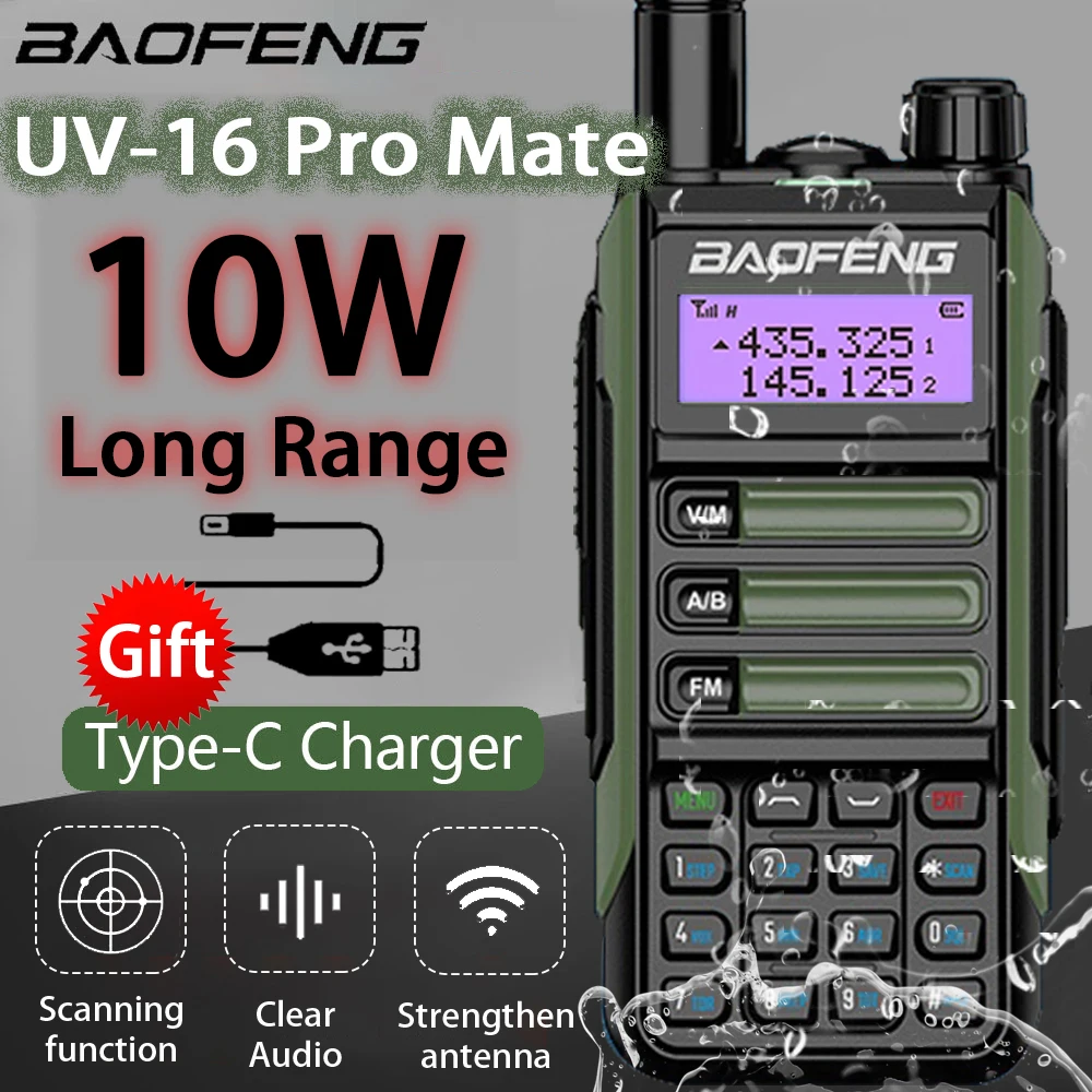 Baofeng UV-16 PROV210W Портативная Рация IP68 Водонепроницаемый Любительский Приемопередатчик Двухдиапазонный CB Ham Двухстороннее радио Type-C USB Быстрое Зарядное Устройство Изображение 0