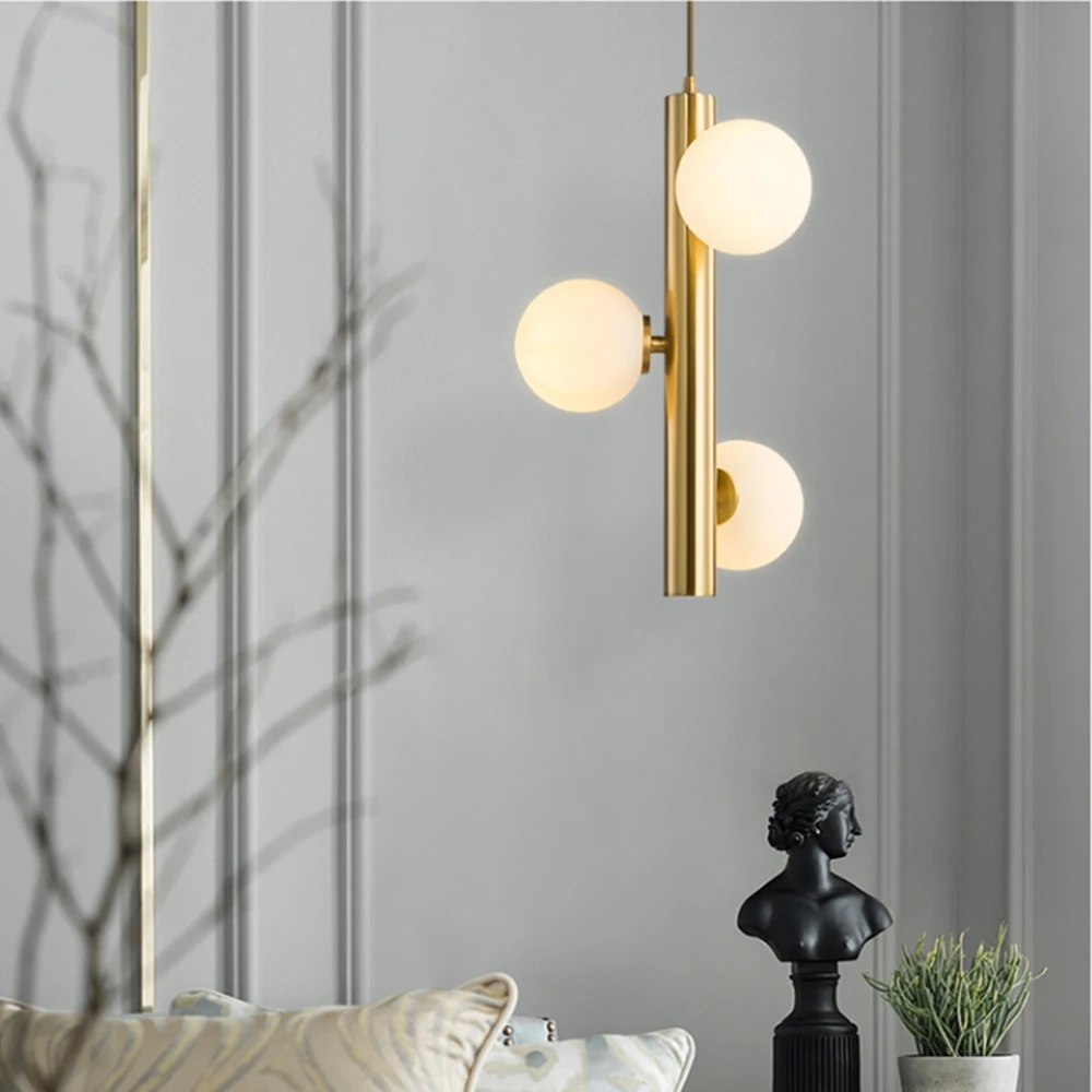 Линейный стеклянный подвесной светильник Nordic gold lamp Creative Magic Bean Матовый блеск металла для гостиной Светодиодный дизайн 3 подвесных светильника Изображение 0