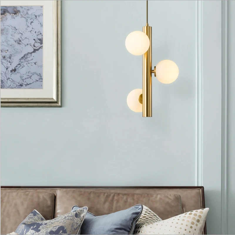 Линейный стеклянный подвесной светильник Nordic gold lamp Creative Magic Bean Матовый блеск металла для гостиной Светодиодный дизайн 3 подвесных светильника Изображение 1