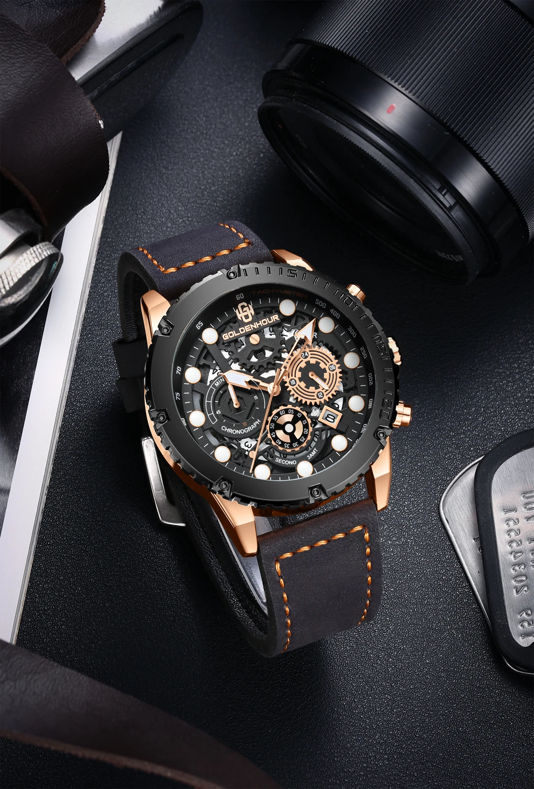 Новые мужские стильные часы Skeleton, кварцевые модные спортивные часы для мужчин, Водонепроницаемые наручные часы 2023 Изображение 2