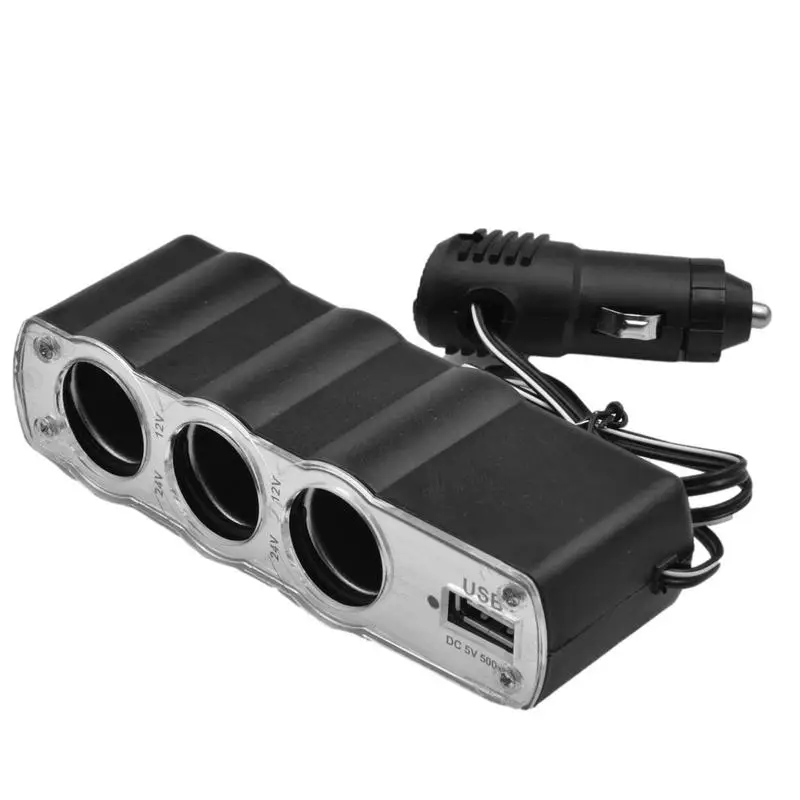 Универсальный, один на три автомобильных прикуривателя, USB зарядное устройство, 3 разъема, удлинитель-разветвитель автомобильного прикуривателя для автомобилей RVS Изображение 0