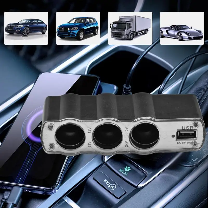 Универсальный, один на три автомобильных прикуривателя, USB зарядное устройство, 3 разъема, удлинитель-разветвитель автомобильного прикуривателя для автомобилей RVS Изображение 1