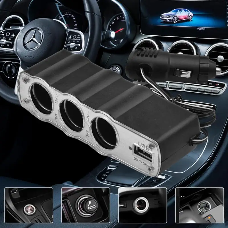 Универсальный, один на три автомобильных прикуривателя, USB зарядное устройство, 3 разъема, удлинитель-разветвитель автомобильного прикуривателя для автомобилей RVS Изображение 2