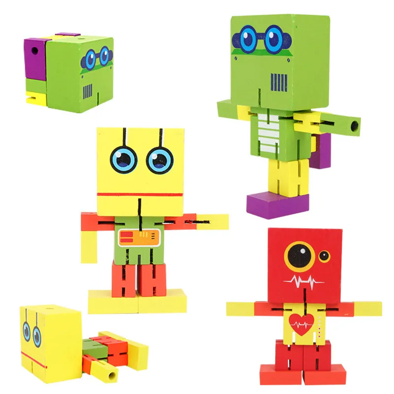 Новый деревянный деформированный робот, детские развивающие игрушки для детей, игра для тренировки рук, Креативное разнообразие деревянных игрушек-роботов, подарки на день рождения Изображение 0