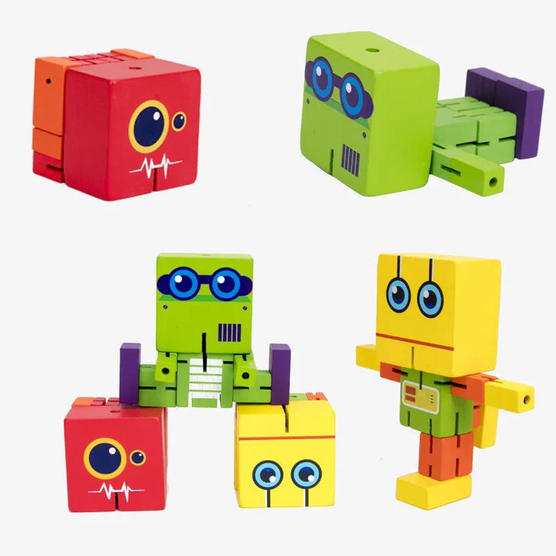 Новый деревянный деформированный робот, детские развивающие игрушки для детей, игра для тренировки рук, Креативное разнообразие деревянных игрушек-роботов, подарки на день рождения Изображение 1