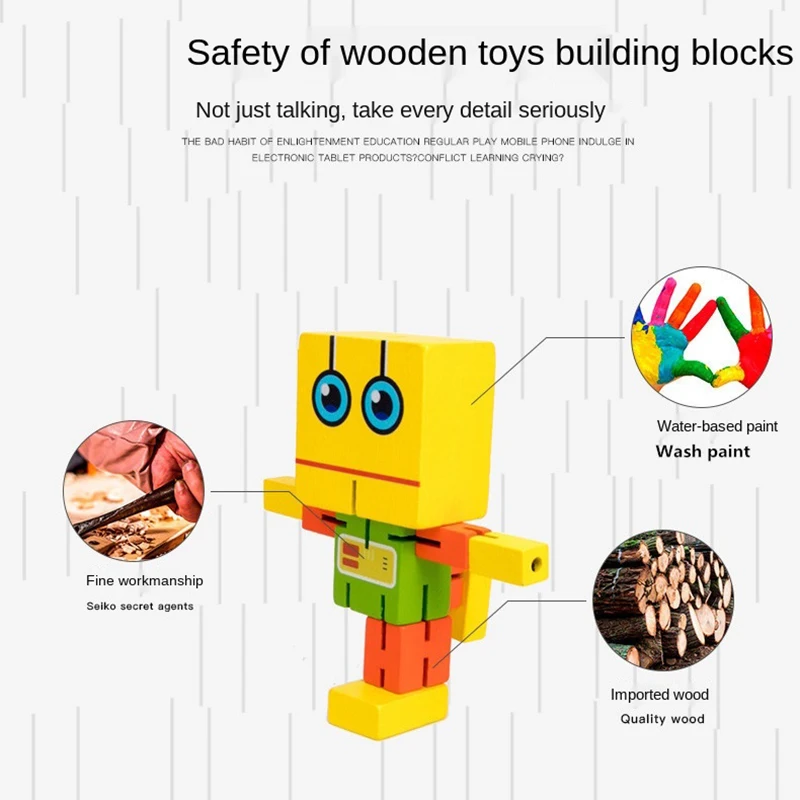 Новый деревянный деформированный робот, детские развивающие игрушки для детей, игра для тренировки рук, Креативное разнообразие деревянных игрушек-роботов, подарки на день рождения Изображение 2