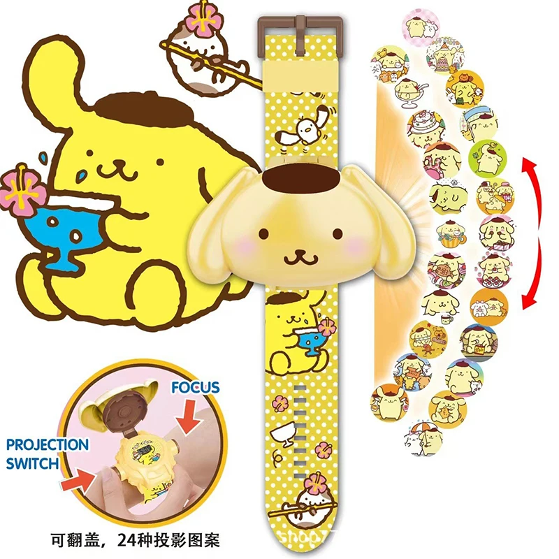 Проекционные часы Hello Kitty Sanrio Аниме Мультфильм Kuromi Cinnamoroll My Melody Игрушечные часы Pompompurin Kawaii Детский подарок Изображение 3
