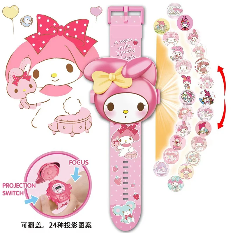 Проекционные часы Hello Kitty Sanrio Аниме Мультфильм Kuromi Cinnamoroll My Melody Игрушечные часы Pompompurin Kawaii Детский подарок Изображение 4