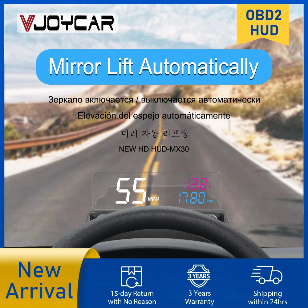 Обновление Vjoycar 2023 Зеркало с Автоподъемником HUD MX30 Pro Крупным и четким Шрифтом Проектор скорости вращения, КМ/Ч, миль/ч, Автомобильные Аксессуары, Охранная Сигнализация Изображение 0