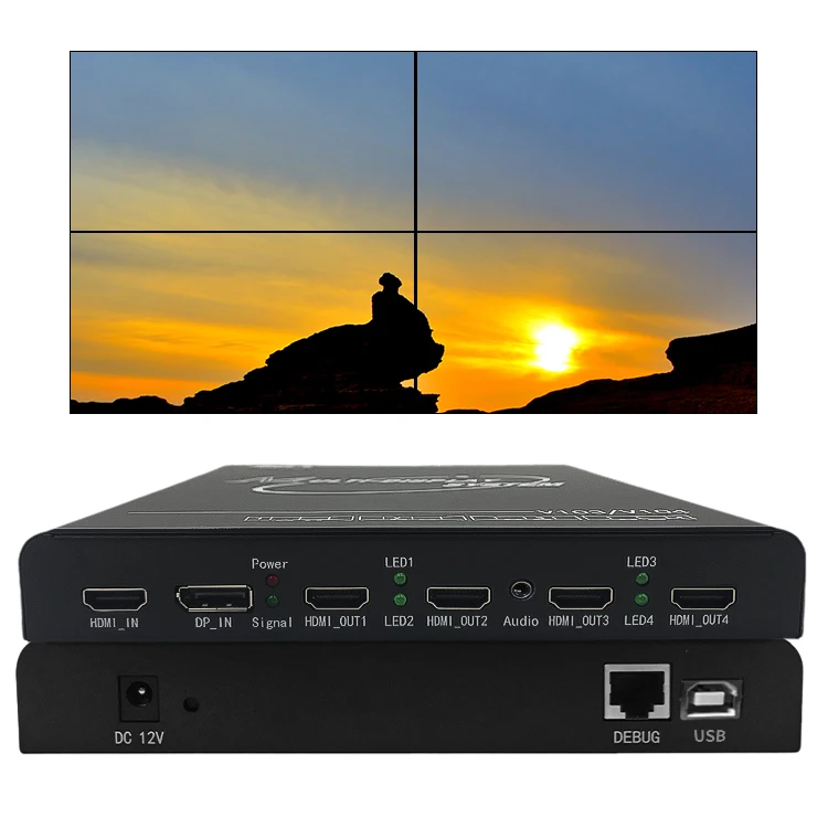 Без сжатия поддержка видеоконтроллера 4k60 с 4 экранами, 4k светодиодный контроллер видеостены, многовидовая бесшовная матрица Изображение 3
