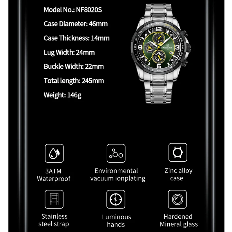 2022 Новые мужские роскошные часы NAVIFORCE с хронографом, Водонепроницаемые спортивные кварцевые наручные часы Relogio Masculino с автоматической датой Изображение 1