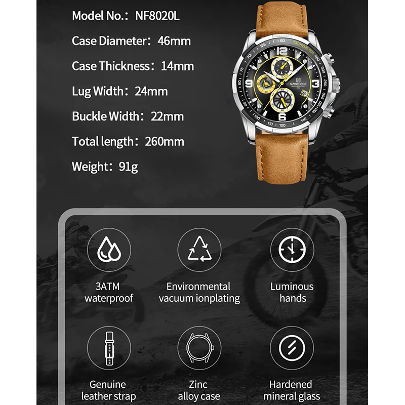 2022 Новые мужские роскошные часы NAVIFORCE с хронографом, Водонепроницаемые спортивные кварцевые наручные часы Relogio Masculino с автоматической датой Изображение 2