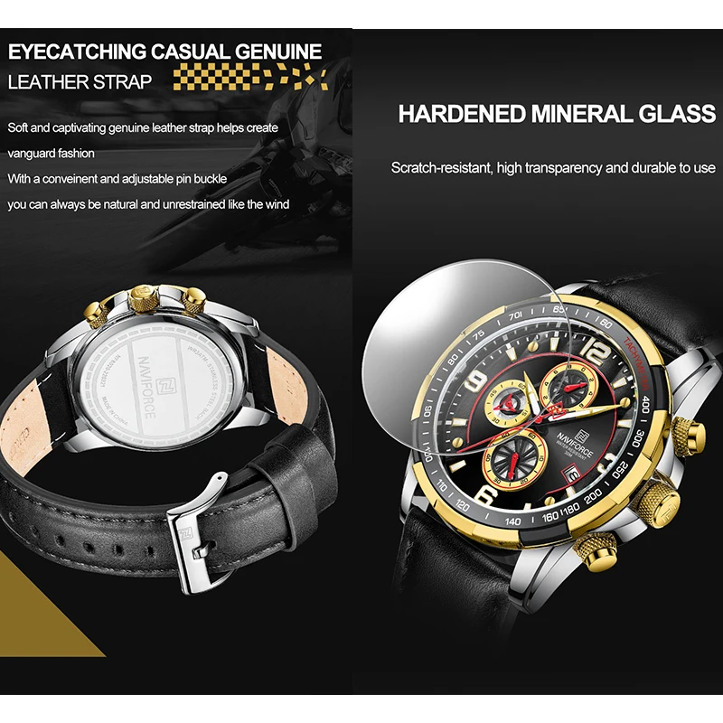 2022 Новые мужские роскошные часы NAVIFORCE с хронографом, Водонепроницаемые спортивные кварцевые наручные часы Relogio Masculino с автоматической датой Изображение 4